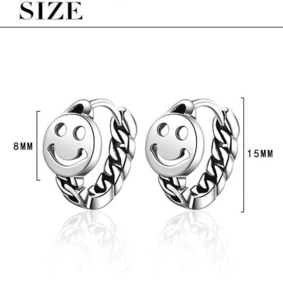 NEW 925 Sterling Silver Smiley Face Hoop Earrings - Picture 10 of 10